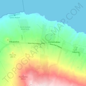 Topografische kaart Hawi, hoogte, reliëf