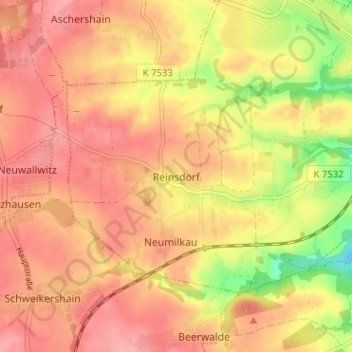 Topografische kaart Reinsdorf, hoogte, reliëf