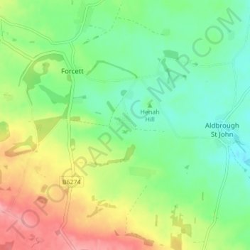 Topografische kaart Stanwick St John, hoogte, reliëf