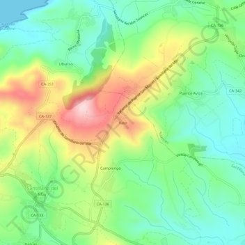 Topografische kaart Yuso, hoogte, reliëf