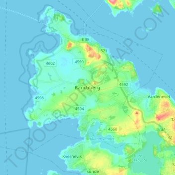 Topografische kaart Randaberg, hoogte, reliëf
