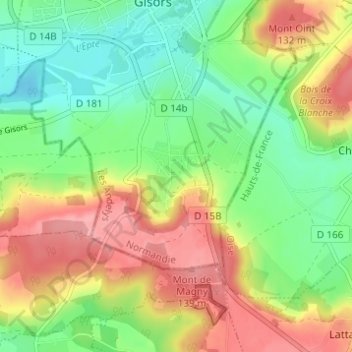 Topografische kaart Boisgeloup, hoogte, reliëf