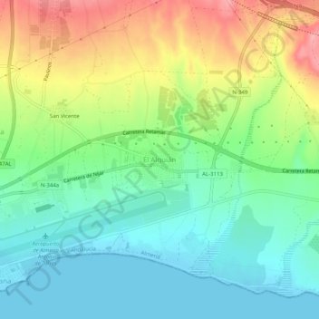 Topografische kaart El Alquián, hoogte, reliëf