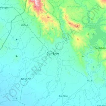 Topografische kaart San Jose, hoogte, reliëf