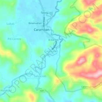 Topografische kaart Caputatan, hoogte, reliëf