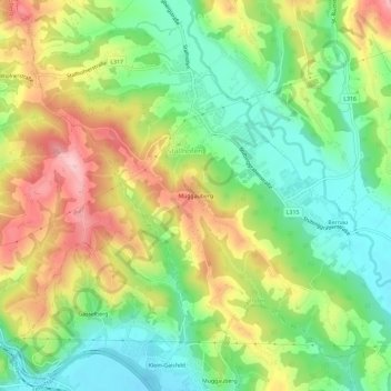 Topografische kaart Muggauberg, hoogte, reliëf