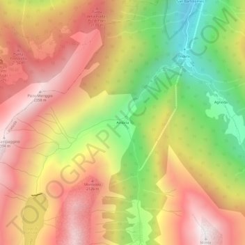 Topografische kaart Ambria, hoogte, reliëf
