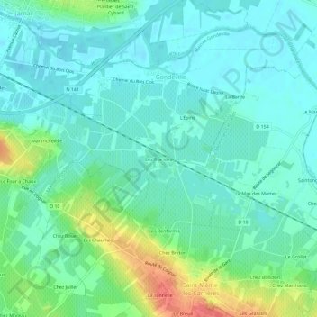 Topografische kaart Les Brandes, hoogte, reliëf