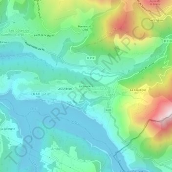 Topografische kaart La Rouillère, hoogte, reliëf