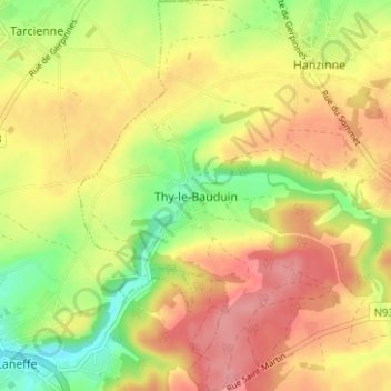 Topografische kaart Thy-le-Bauduin, hoogte, reliëf