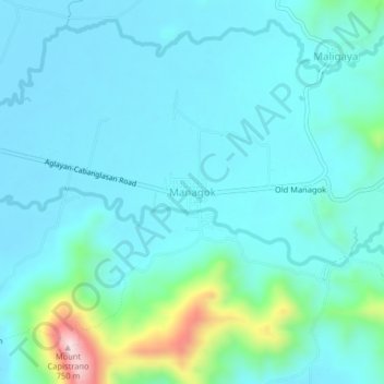 Topografische kaart Managok, hoogte, reliëf