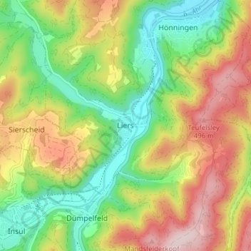 Topografische kaart Liers, hoogte, reliëf