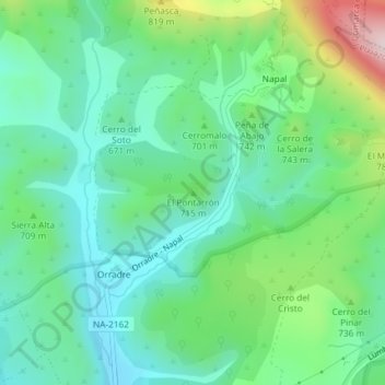 Topografische kaart El Pontarrón, hoogte, reliëf