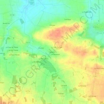 Topografische kaart Cavareux, hoogte, reliëf