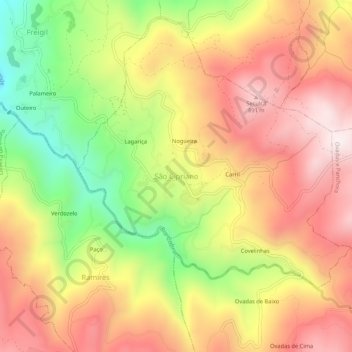 Topografische kaart São Cipriano, hoogte, reliëf