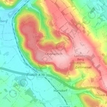 Topografische kaart Oberlaitsch, hoogte, reliëf
