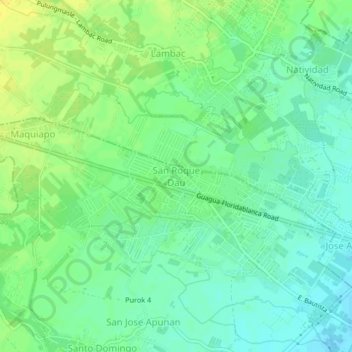 Topografische kaart San Roque Dau, hoogte, reliëf