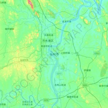 Topografische kaart Yongzhou, hoogte, reliëf