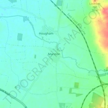 Topografische kaart Marston, hoogte, reliëf