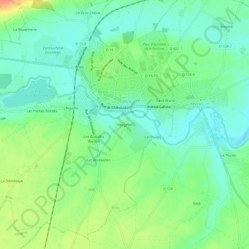 Topografische kaart Vaugelan, hoogte, reliëf