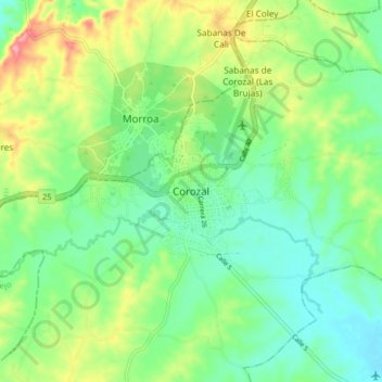 Topografische kaart Corozal, hoogte, reliëf