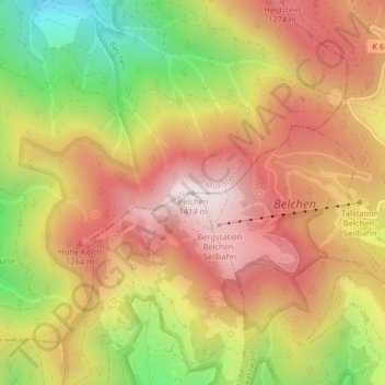 Topografische kaart Belchen, hoogte, reliëf