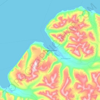 Topografische kaart Longyearbyen, hoogte, reliëf