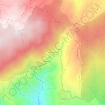 Topografische kaart Carvalhosa, hoogte, reliëf