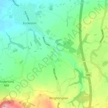 Topografische kaart Heskin Green, hoogte, reliëf