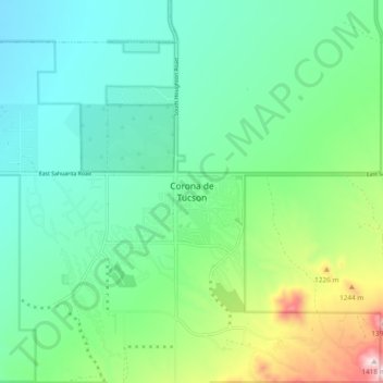 Topografische kaart Corona de Tucson, hoogte, reliëf