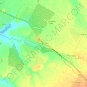 Topografische kaart Huilquilemu, hoogte, reliëf