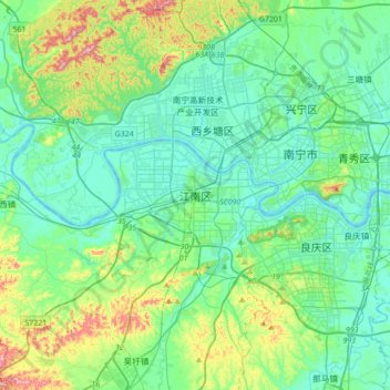 Topografische kaart 江南区, hoogte, reliëf