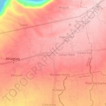 Topografische kaart Pinagkurusan, hoogte, reliëf
