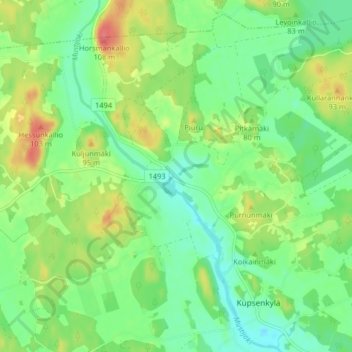 Topografische kaart Halkia, hoogte, reliëf