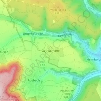 Topografische kaart Gethsemane, hoogte, reliëf