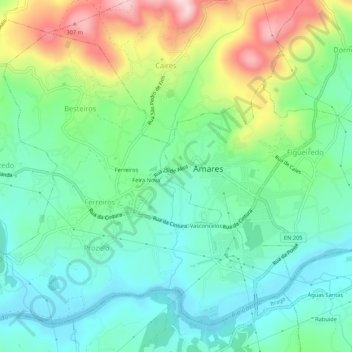Topografische kaart Frecheiro, hoogte, reliëf