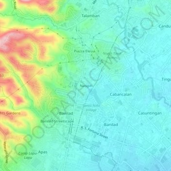 Topografische kaart Nasipit, hoogte, reliëf