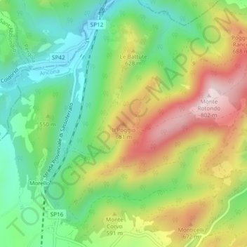 Topografische kaart Il Poggio, hoogte, reliëf