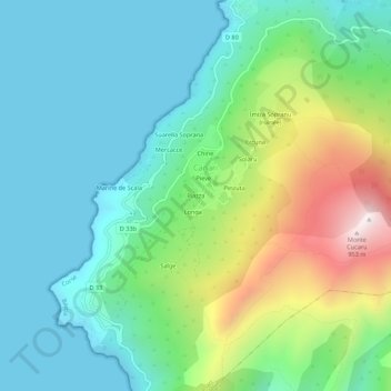 Topografische kaart Piazza, hoogte, reliëf