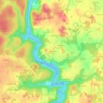 Topografische kaart Coatroual, hoogte, reliëf