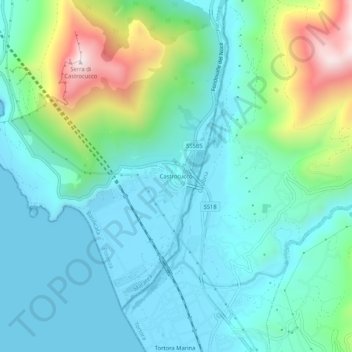 Topografische kaart Castrocucco, hoogte, reliëf