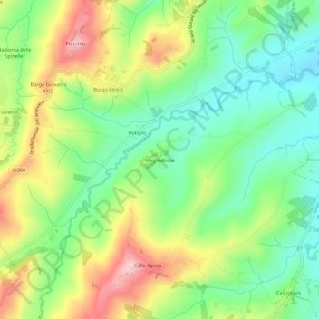 Topografische kaart Magnadorsa, hoogte, reliëf