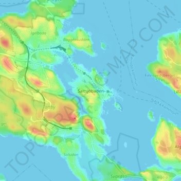 Topografische kaart Saltsjöbaden, hoogte, reliëf