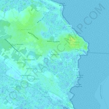 Topografische kaart Montravail, hoogte, reliëf