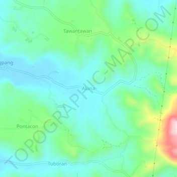 Topografische kaart Aluna, hoogte, reliëf