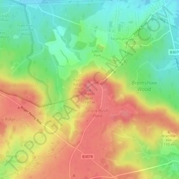 Topografische kaart Pipers Wait, hoogte, reliëf
