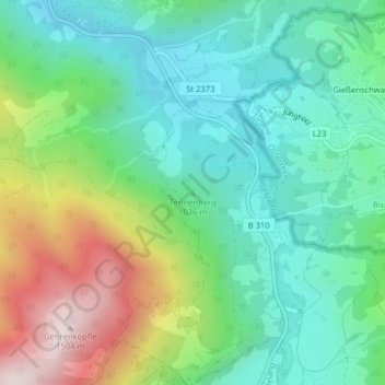 Topografische kaart Tennenberg, hoogte, reliëf