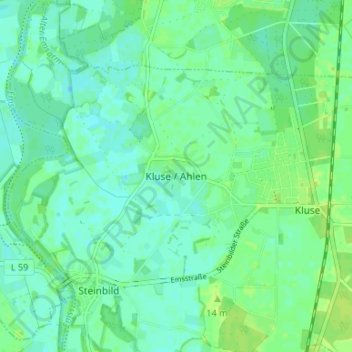Topografische kaart Kluse / Ahlen, hoogte, reliëf