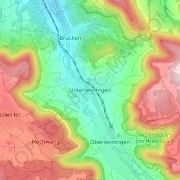 Topografische kaart Unterlenningen, hoogte, reliëf