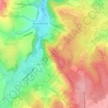 Topografische kaart Blauberg, hoogte, reliëf